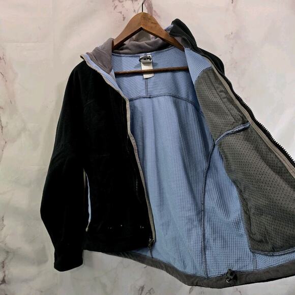 The North Face Jacket Women Small Black Blue Micro Grid Fleece Zip Hood Windwall - Picture 9 of 12